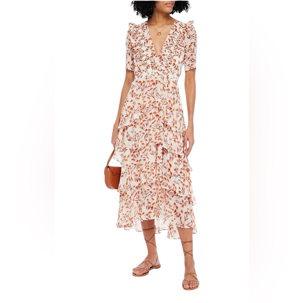 MAJE
Romina Tiered Floral-Print Chiffon 
Dress